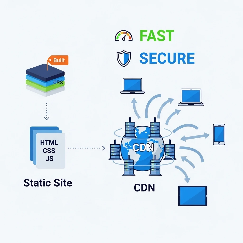 An illustration showing the difference between how a static and a dynamic website are served.
